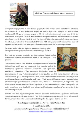 Faire Part Soeur Irene Marie